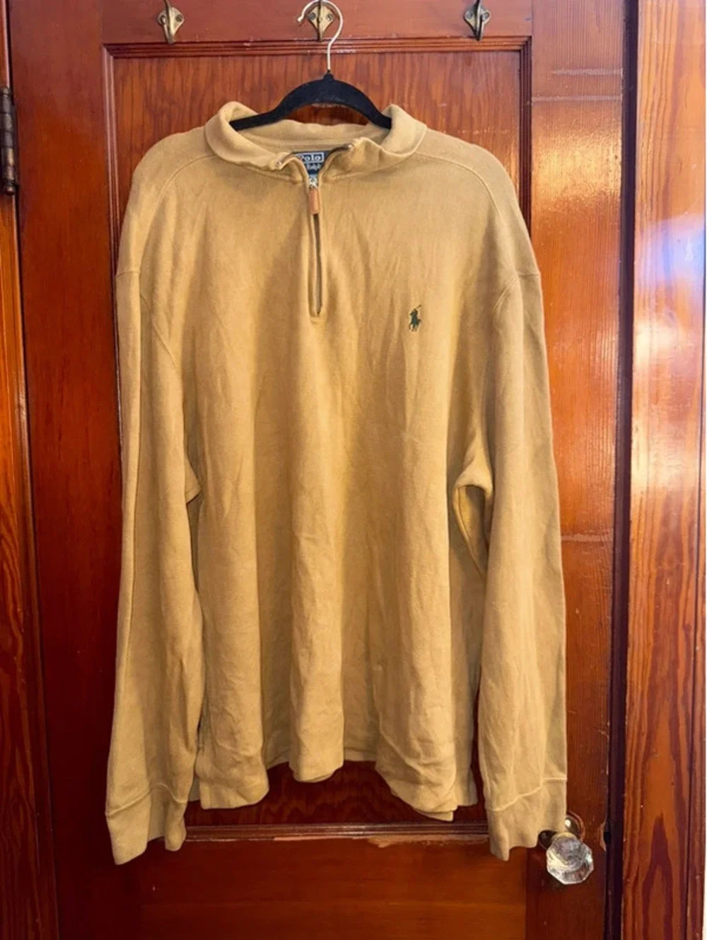 Polo by Ralph Lauren Men’s XXL Quarter-Zip Pullover Tan Camel Green Pony